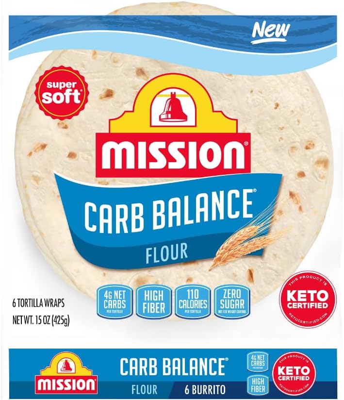 Mission Carb Balance Burrito 10" Flour Tortilla 2 Pack | 6 ct., 15 oz. | (12 Tortillas) | Low Carb, Keto Friendly | High Fiber, No Sugar