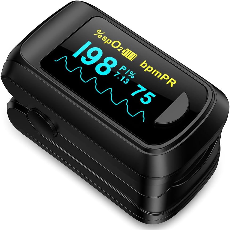 Fingertip Pulse Oximeter HealthTree Blood Oxygen Monitor Pulse Ox, Heart Rate monitor and Spo2 Reading Oxygen Meter Included Lanyard and AAA Batteries