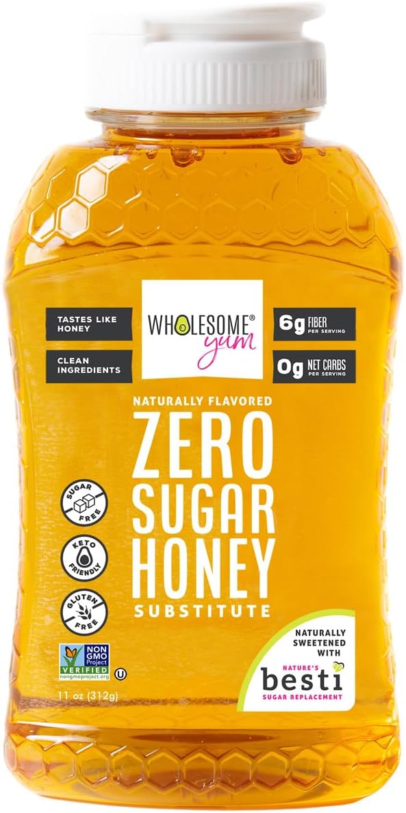 Wholesome Yum Zero Sugar Honey Substitute (Keto) - Natural Sugar Free Honey Alternative With Monk Fruit & Allulose - Zero Net Carbs, Non GMO, Gluten Free, No Aftertaste (11 oz)