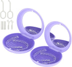 2 Pack Retainer Case with Mirror, Compatible with Invisalign, Orthodontic Aligner Case with Removal Tool and Brush, Purple