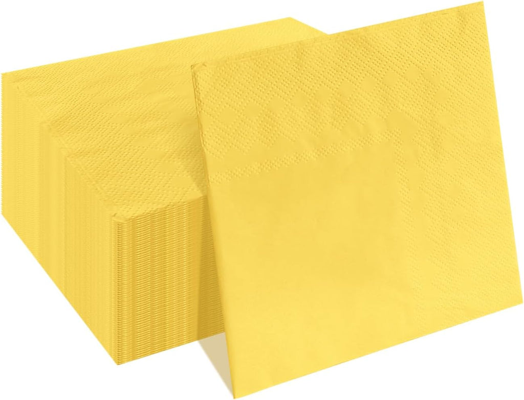 50 Pieces 2-ply Yellow Napkin Disposable Cocktail Napkins Beverage Napkins Dessert Napkins Paper Napkins for Wedding Birthday Party Paper Dinner Napkins