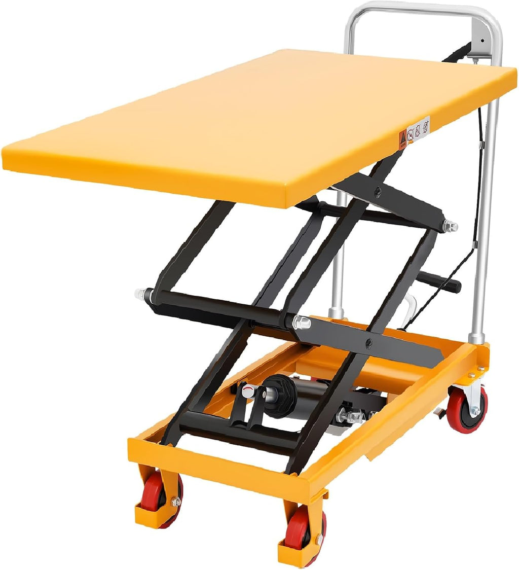 Double Scissor Hydraulic Lift Table Cart, 770lbs Capacity, 51" Lifting Height, Hydraulic Lift Table with 4 Wheels, Hydraulic Material Lift Pallet Truck for Factories, Warehouses, Supermarkets