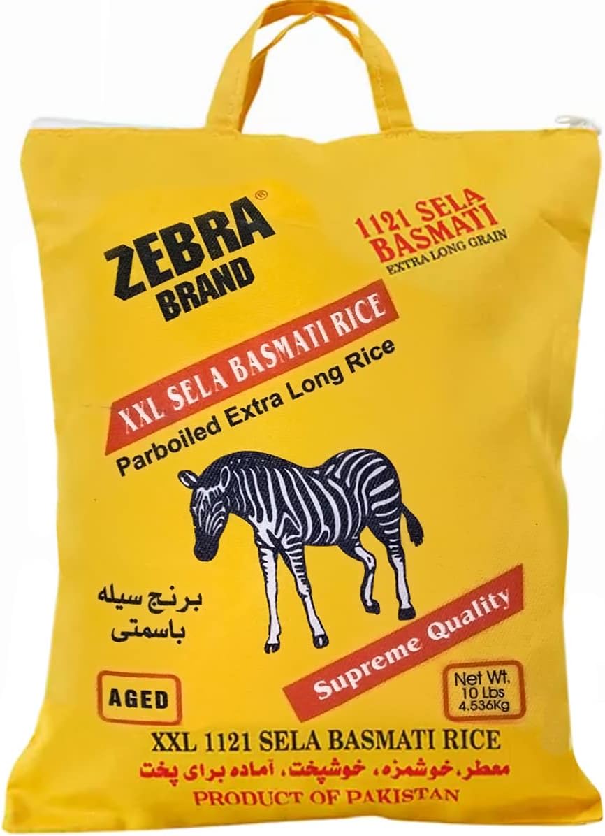 Zebra Basmati Rice - 1121 Sela XXL Parboiled Rice, (10 Lb) Extra Long Grain
