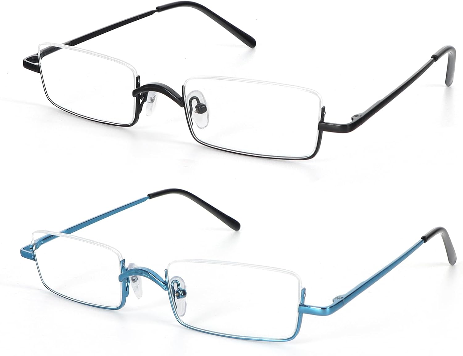KoKoBin 2 Pairs Half Reading Glasses Square Semi Rimless Readers Metal Frame for Men and Women