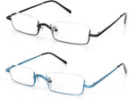 2 Pairs Half Reading Glasses Square Semi Rimless Readers Metal Frame for Men and Women