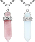 TUMBEELLUWA 2 PCS Healing Crystal Point Pendant Necklaces for Unisex Hexagonal Prism Stone Pendants with Chain