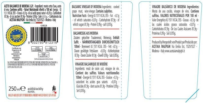 Acetaia Malpighi Balsamic Vinegar of Modena Gold Selection IGP