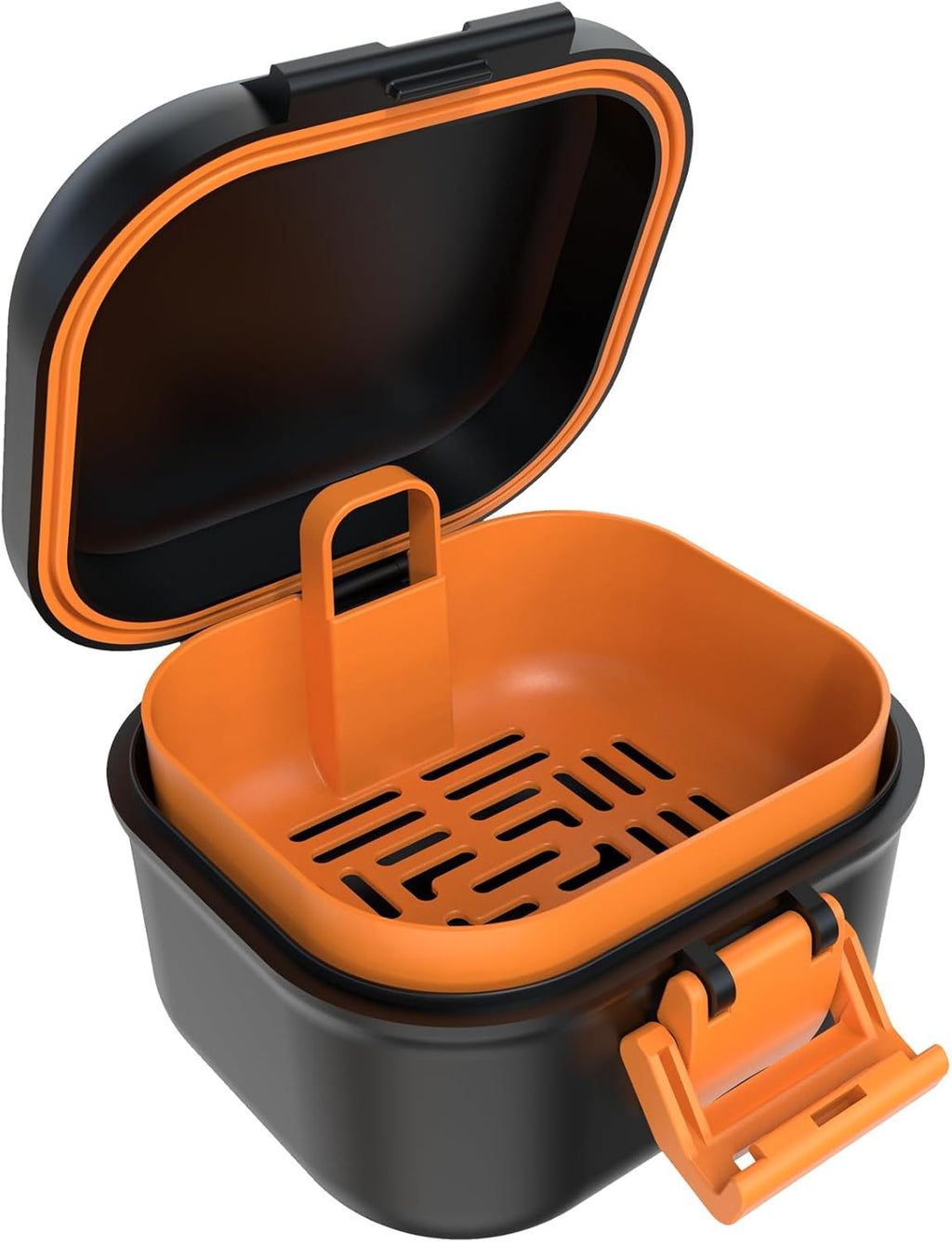 ARGOMAX Leak Proof Denture Bath Cup, Portable Soaking Denture Box, Denture Bath Case with Strainer, for Dentures and Braces (Black + Orange).