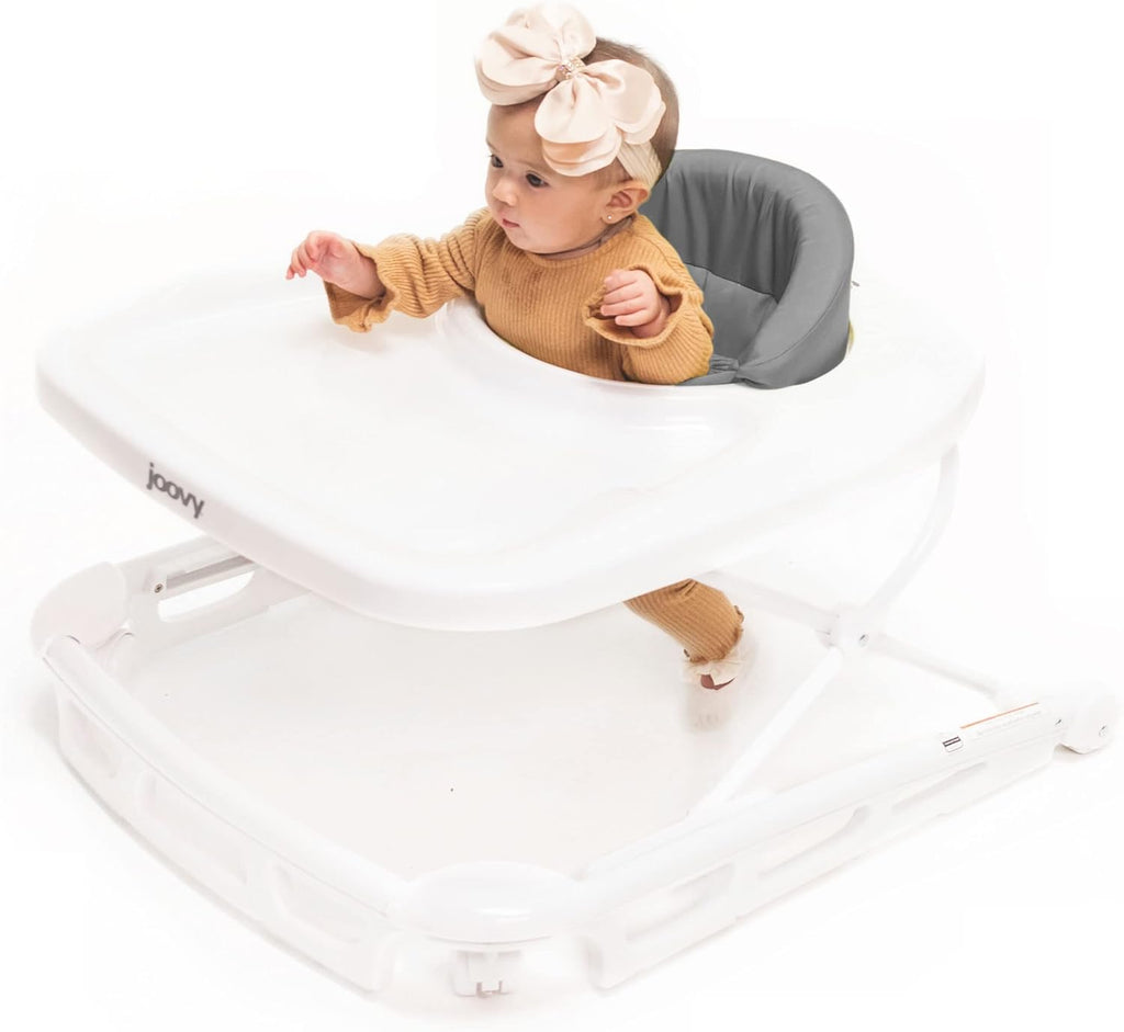 Joovy Spoon Baby Walker & Activity Center Featuring Three Adjustable Heights, Extra-Large Tray, and 30 lb Weight Capacity - JPMA Safety Certified, Charcoal