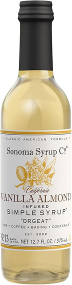 Sonoma Syrup Co. Vanilla Almond Infused Simple Syrup 12.7 fl oz | for Cocktails, Tea, and Baking | Hand Crafted in the USA