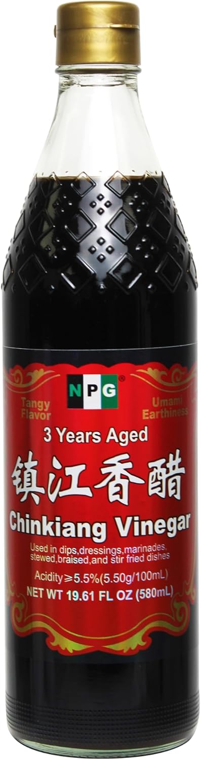 NPG Chinkiang Vinegar 19.61 Fl Oz (580ml), 3 Years Aged Zhenjiang Black Rice Vinegar, Naturally Brewed Chinese Black Vinegar For Dumplings, Xiao Long Bao, Sushi, Salad, Marinade, Stir Fry