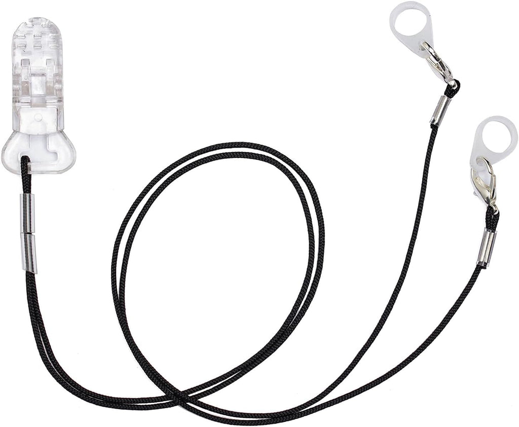 Hearing Aid Clip for Seniors Adults - Anti-Lost Lanyard Protector BTE Clip Holder Rope with Loops and Clip and Security Clip（Black）