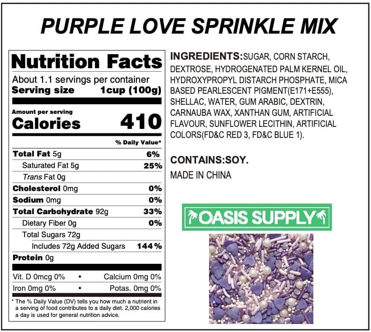 Oasis Supply Purple Love Sprinkles – Edible Sugar Shapes for Valentine’s Day – Lavender & White Heart Cake, Cupcake & Cookie Decorations – Sweet Party Baking Toppings for Desserts