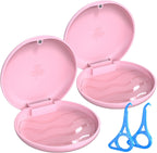 BVN Retainer Case with Aligner Removal Tool (2 Pack), Portable Mouth Guard Case & Denture Box, Slim Orthodontic Retainer Container for Invisalign and Mouthguards, Includes 2 Aligner Hooks -Pink