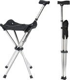 FATTCHIAR Cane with Seat with Light, Cane Chair Adjustable Height Folding Lightweight Walking Stick with Seats, Portable Stool for Adults Seniors