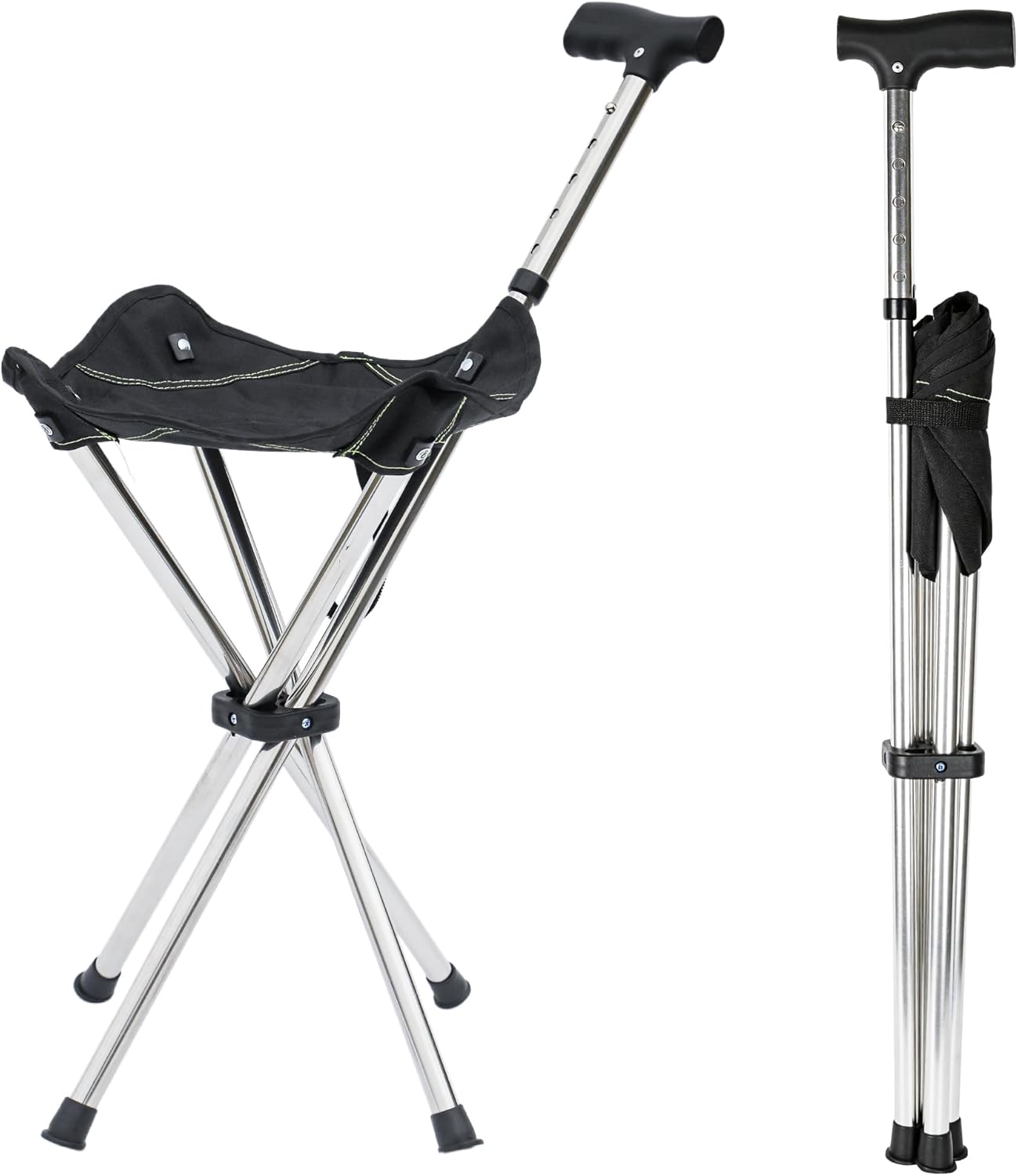 FATTCHIAR Cane with Seat with Light, Cane Chair Adjustable Height Folding Lightweight Walking Stick with Seats, Portable Stool for Adults Seniors