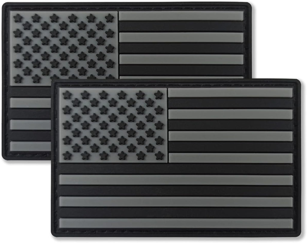 QQSD Black US American Flag USA Patch Tactical Military Patches for July 4th - PVC Hook and Loop Fastener Patch, 2 Pack