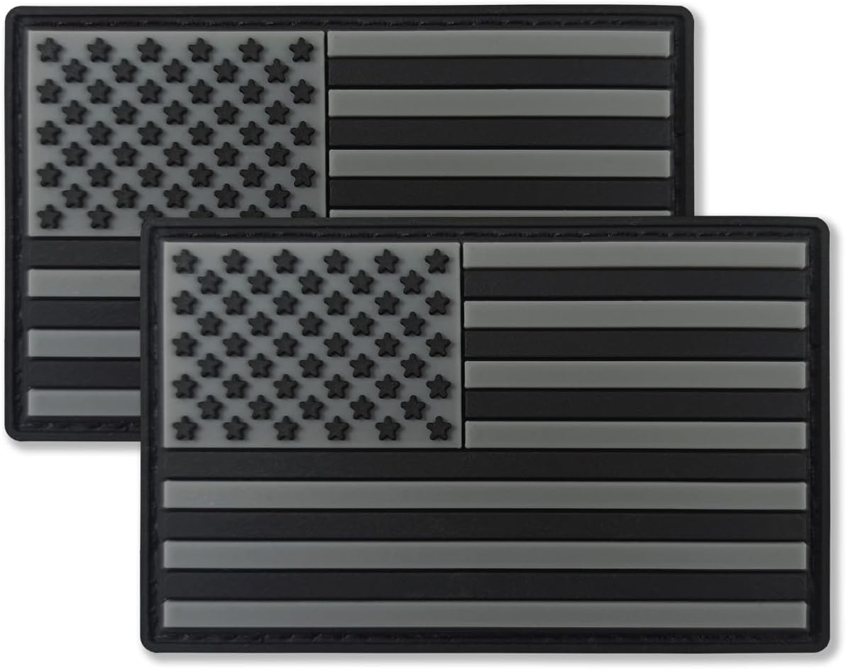 QQSD Black US American Flag USA Patch Tactical Military Patches for July 4th - PVC Hook and Loop Fastener Patch, 2 Pack