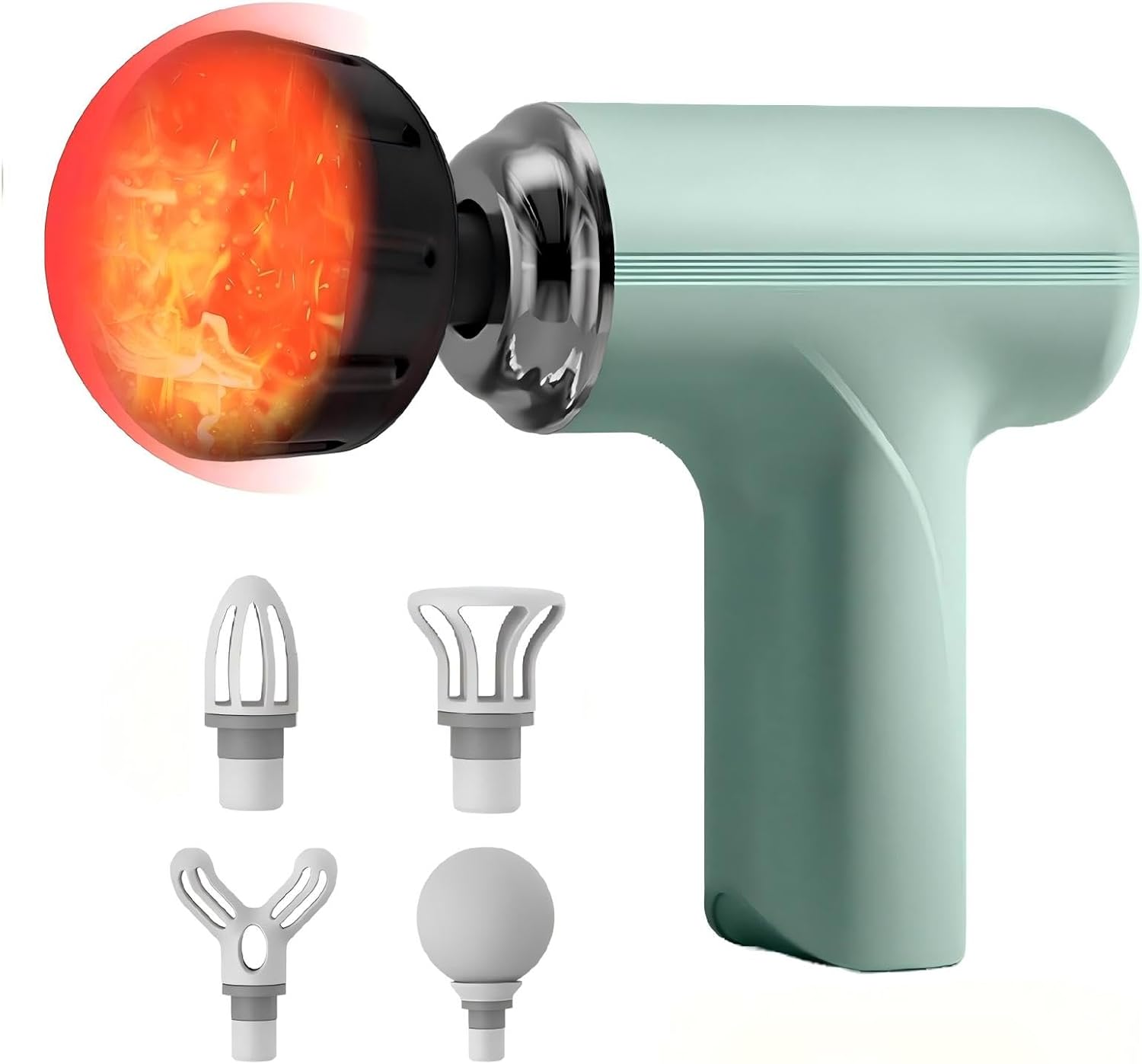 Massage Gun with Heat – Amazing Power! Deep Tissue Percussion Massager, Handheld Mini Muscle Gun, 5 Massage Heads, Quiet & Portable