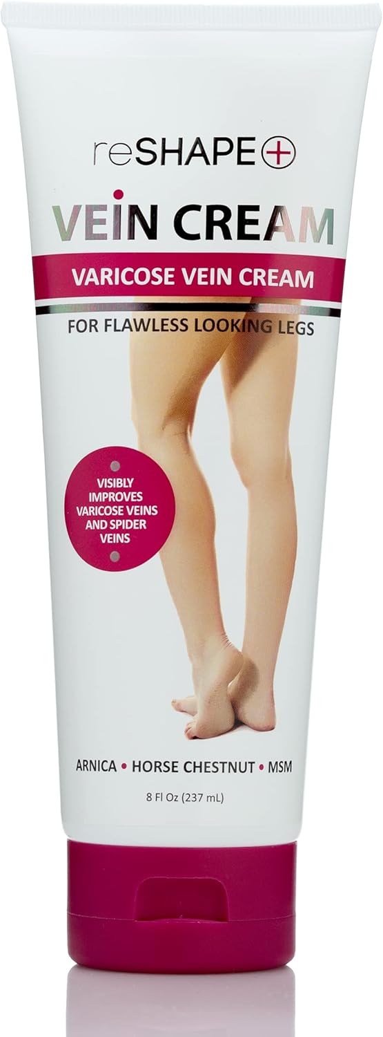 Reshape+ Varicose Vein Relief & Vein Care Cream W/Collagen, Arnica, & Horse Chestnut - Visibly Reduce Varicose Veins, Bruises, & Spider Veins, Varicose Vein Treatment Lotion For Legs & Body, 8 Fl Oz