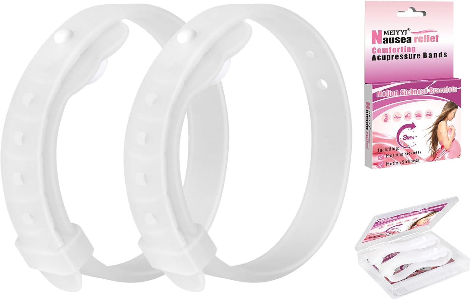 Morning Sickness Bands Anti Nausea Bands for Pregnant Wowen Pregnancy Bracelet Acupressure Nausea Relief for Car, Sea, Air Sickness-Transparent