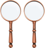 YOUEON 2 Pcs 6X Antique Magnifying Glass for Reading, Handheld Magnifier with Metal Handle, Portable Magnifying Lens for Books and Newspaper, Science Class, Observation