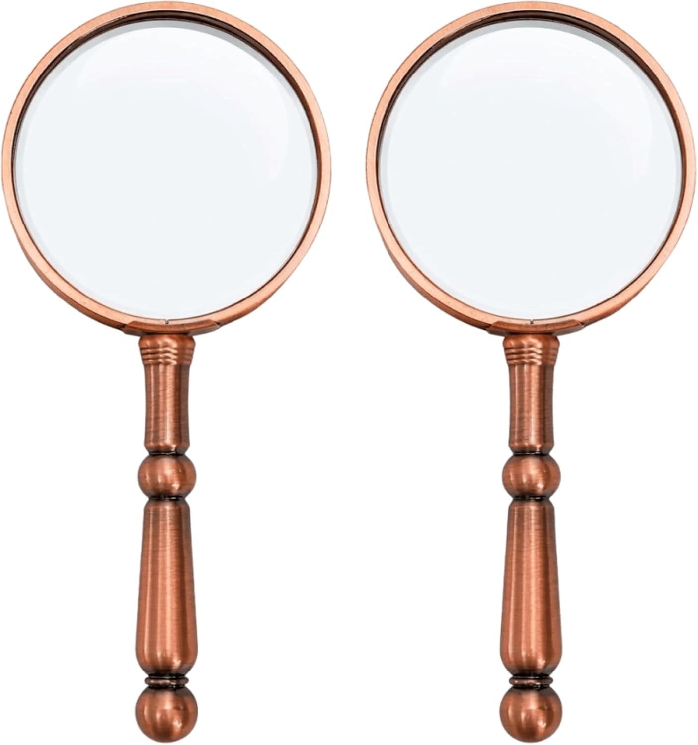 YOUEON 2 Pcs 6X Antique Magnifying Glass for Reading, Handheld Magnifier with Metal Handle, Portable Magnifying Lens for Books and Newspaper, Science Class, Observation