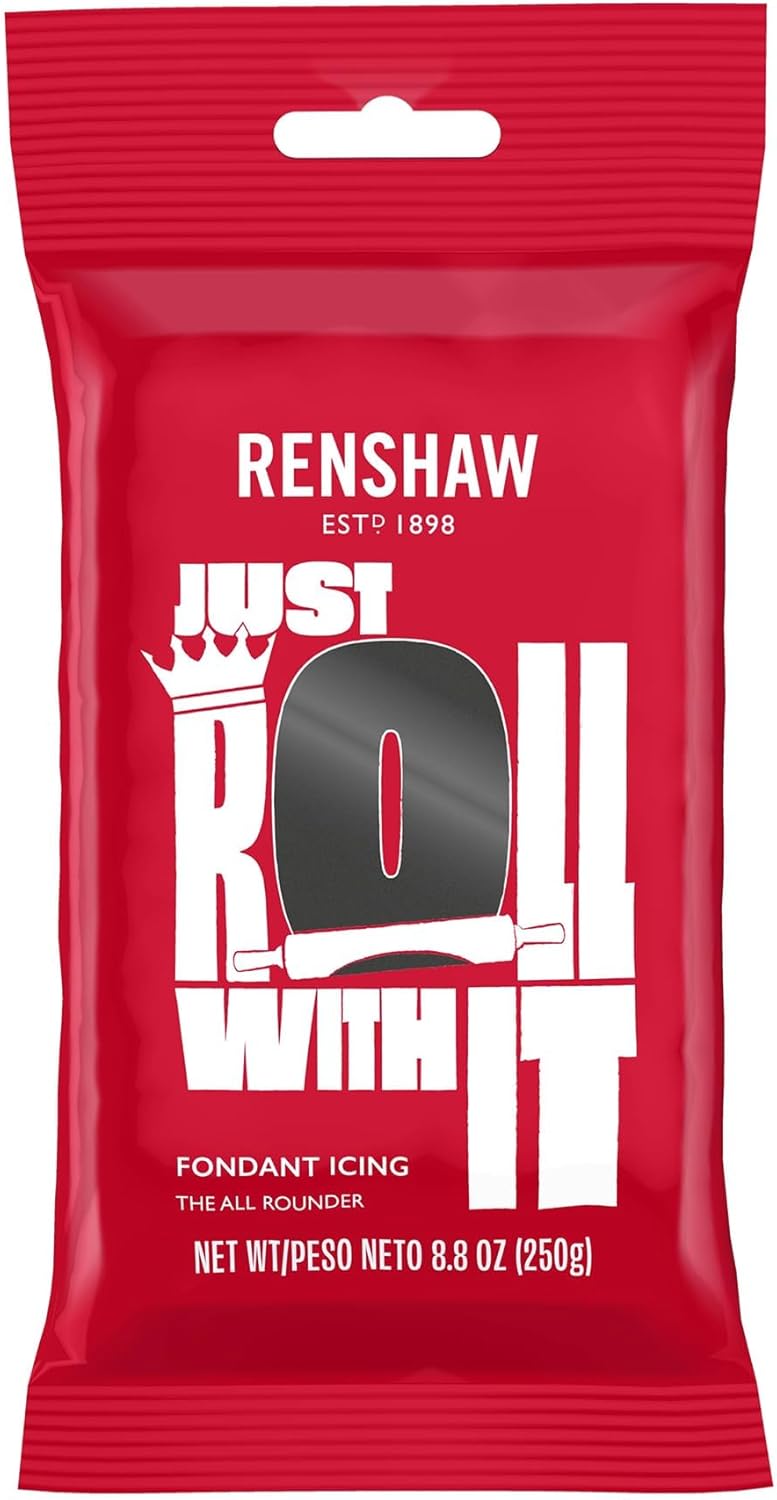 Renshaw Black Fondant Icing for Cake Decorating - Ready to Roll, Edible Fondant for Cupcakes, Cookies, & Cake Decoration, Smooth & Easy to Use, Kosher, Light Vanilla Flavor - 8.8 oz