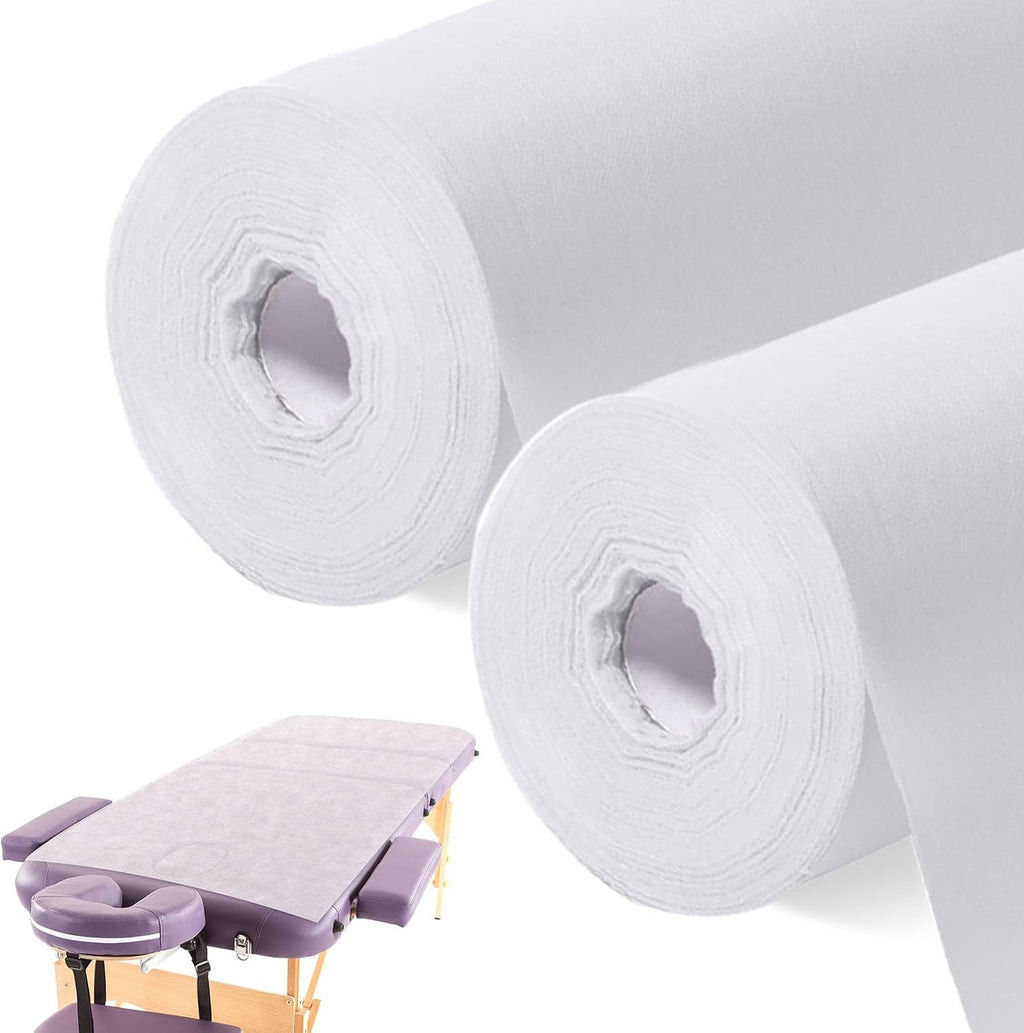 Buryeah 2 Rolls 100 Pcs Disposable Massage Table Roll 32" x 71" Spa Bed Sheets Non-woven Exam Table Sheets Bed Covers for Massage Spa Beauty Salon Waxing Exam(White,2 Rolls)