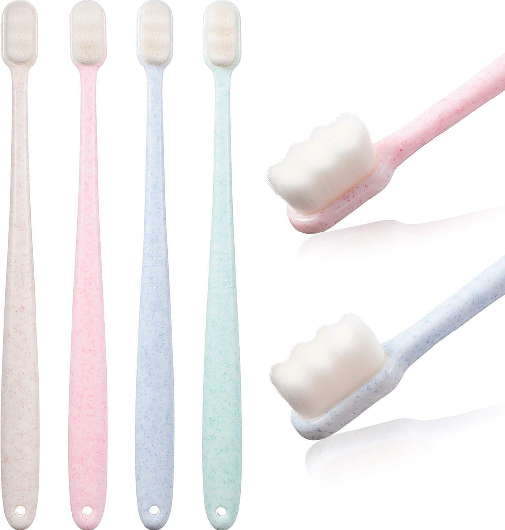 Boao 4 Pieces Extra Soft Toothbrushes for Sensitive with 20000 Micro Nano Bristle for Adult Pregnant Recession Elderly Braces, Protect Fragile(Blue, Green, Pink, Beige)