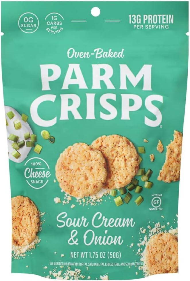 Parm Crisps Snacks, Oven-Baked Sour Cream & Onion Cheese Snack, 1.75 oz (Pack of 12)