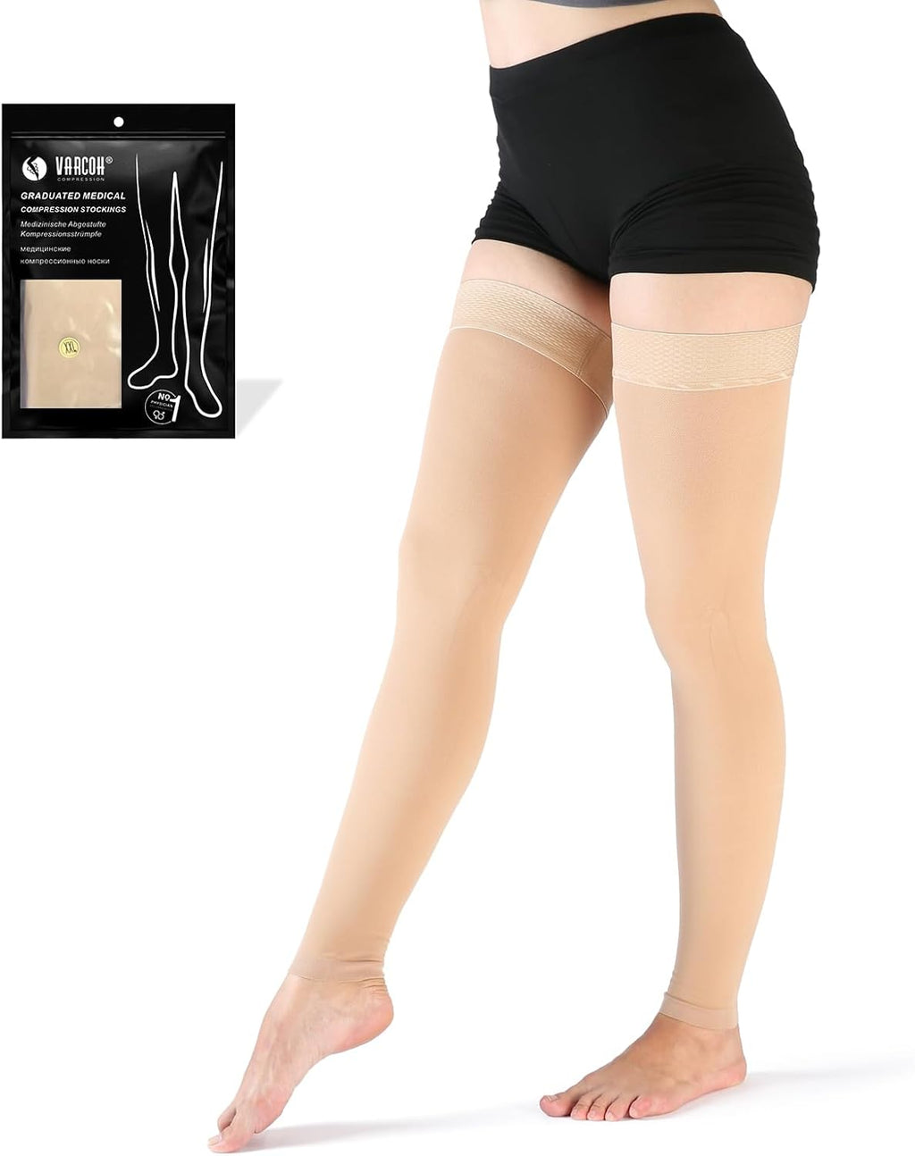 VARCOH Footless Compression Socks for Women Thigh High, Compression stockings 20-30 mmHg Good for DVT, Pregnancy, Varicose Veins,Edema