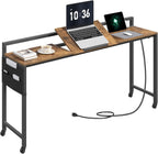 Overbed Table with Wheels, Recliner Desk with Charging Station, Laptop Table with Adjustable Stand and Storage, Chair Table for Home, Dormitory, Sofa, Rustic Brown and Black SF13UBR