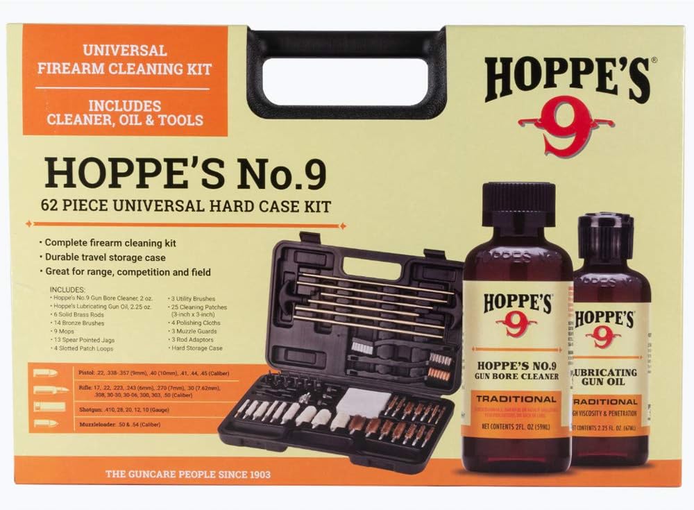 Hoppe's Deluxe Gun Cleaning Kit - 62 Piece Universal Cleaning Kit for Pistols, Rifles, & Shotguns, Includes Oil, Brushes, Rods and More