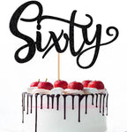 60th Birthday Cake Topper,Black Glitter Sixty Cake Decorations,Happy 60th Birthday Cake Topper,60th Birthday or Anniversary Party Decoration Supplies
