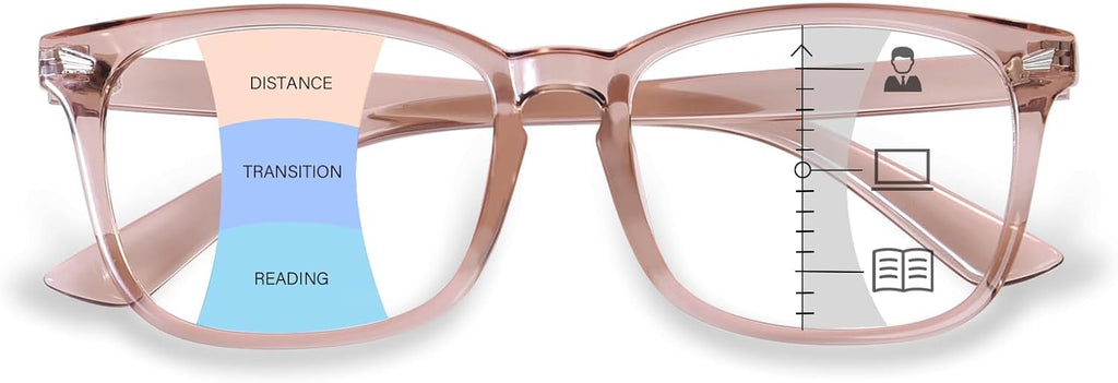 Progressive Multifocal Reading Glasses for Women Men, Square Blue Light Blocking Computer Readers