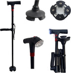 Folding Walking Cane for Men & Women-Lightweight Adjustable Walker Cane with Non-Slip Handle,360° Rotating Base,LED Light, Emergency Alarm Button & Wrist Strap-Senior Canes for Daily Walking
