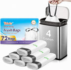 4 Gallon 72 Counts Strong Drawstring Trash Bags Garbage Bags by Teivio, Bathroom Trash Can Bin Liners, Small Plastic Bags for home office kitchen, White
