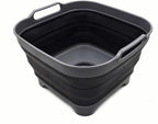 SAMMART 10L (2.64 Gallon) Collapsible Dishpan with Draining Plug - Foldable Washing Basin - Portable Dish Washing Tub - Space Saving Kitchen Storage Tray (1, Grey/Black)