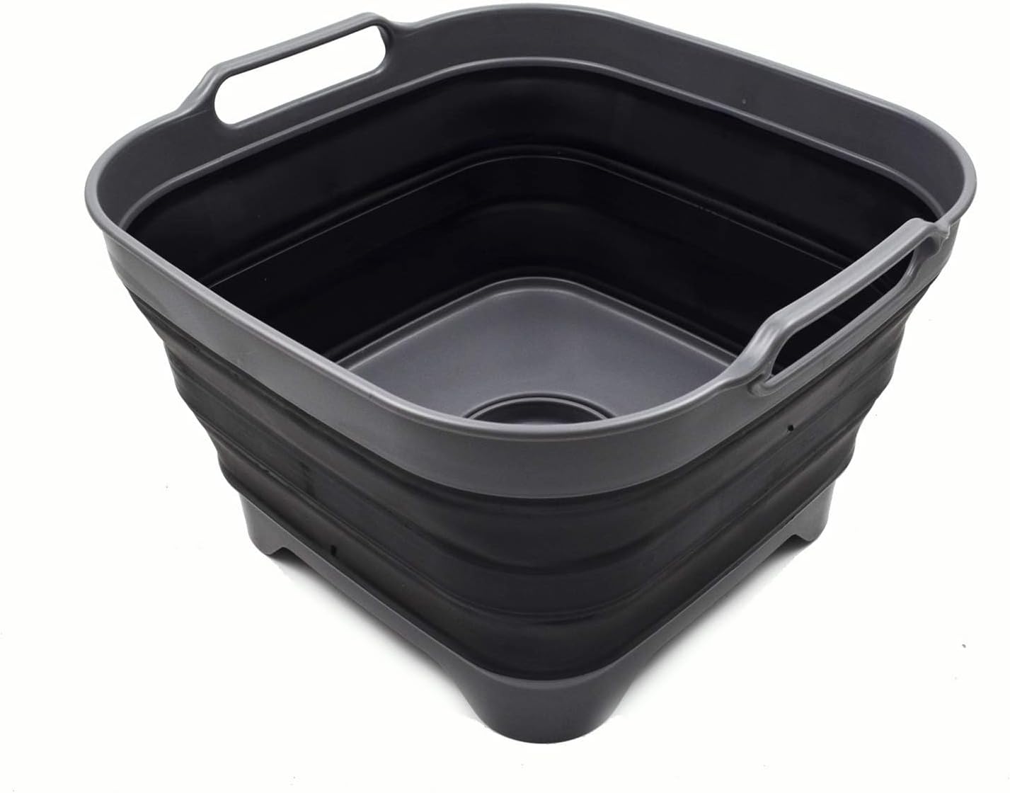SAMMART 10L (2.64 Gallon) Collapsible Dishpan with Draining Plug - Foldable Washing Basin - Portable Dish Washing Tub - Space Saving Kitchen Storage Tray (1, Grey/Black)
