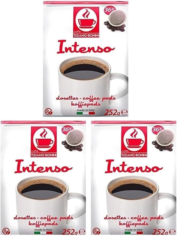 Bonini Intenso Coffee Pads, Senseo Compatible Coffee Pads/Pods x36 (Pack of 3, Total 108 Pads)