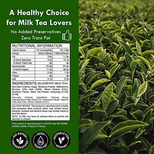 Blueberry Bubble Milk Tea Instant 3in1 Powder Mix - 1kg (33 Drinks) | For Boba Tea, Milkshake, Blended Frappe and Bakery | Authentic Taiwan Recipe | 0 Trans Fat, No Preservatives by Moriyama Teahouse