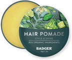 Badger Hair Pomade for Men, Organic, Easy to Use, Subtle Masculine Scent, Medium Hold Hair Pomade with Medium Shine Finish, Nourishes Hair & Scalp 2 oz Tin