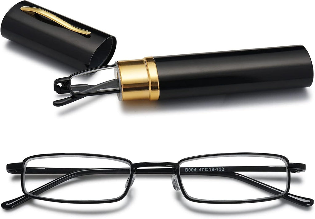 VEVESMUNDO Blue Light Blocking Reading Glasses Portable Metal Lightweight Compact Durable Travel Pocket Readers in tube case