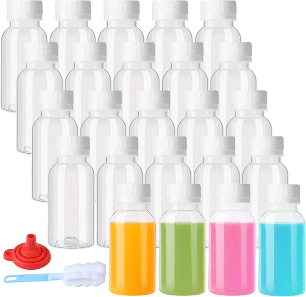 zmybcpack 24 Pack 100ml PP Heat-Resistant Plastic Juice Bottles With Caps-Plastic Shot Bottles-Reusable Bulk Beverage Containers with Lids For Juice (Dishwasher Safe)