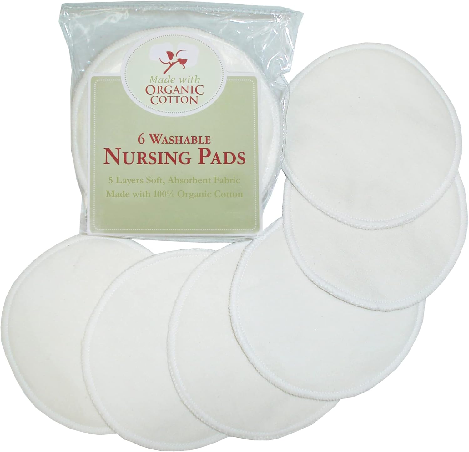 TL Care Nursing Pads Made with Organic Cotton - Soft, Breathable, Absorbent & Washable, Natural Color, 6 Count