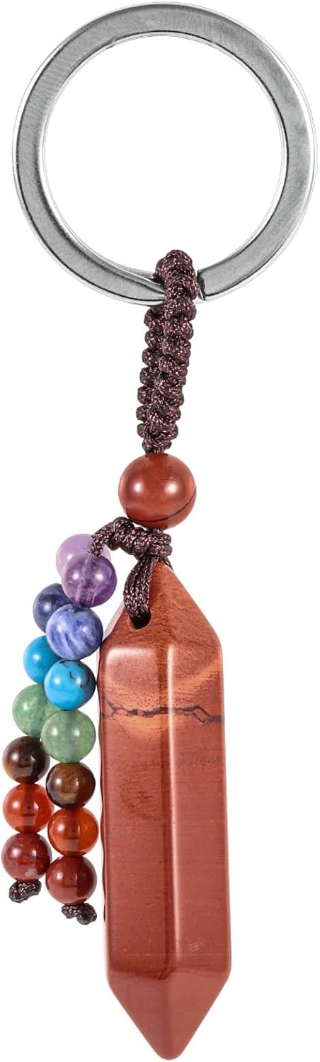 moonsix Crystal Hexagon Prism Keychain with 7 Chakra Beads Natural Reiki Healing Stones Keyring Charm Decor for Unisex