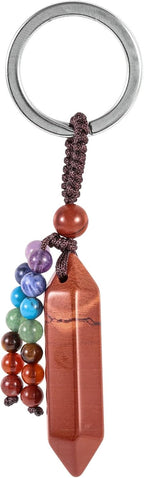 moonsix Crystal Hexagon Prism Keychain with 7 Chakra Beads Natural Reiki Healing Stones Keyring Charm Decor for Unisex