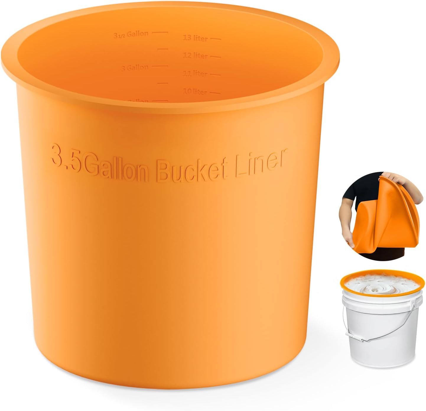 3.5 Gallon Bucket Liner with Measurement Markings – Foldable & Heat-Resistant – Multi-Purpose Reusable Silicone Bucket Pail Liner for Kitchen, Outdoor, Gardening, Camping, Thinset & Paint