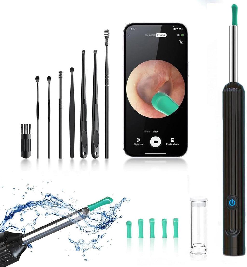 Ear Wax Removal Tool, Ear Cleaner with Camera and Light, Smart Visual Earwax Removal kit Waterproof Silicone Ear Spoon for Easy Earwax Cleaning (NE7-YT)